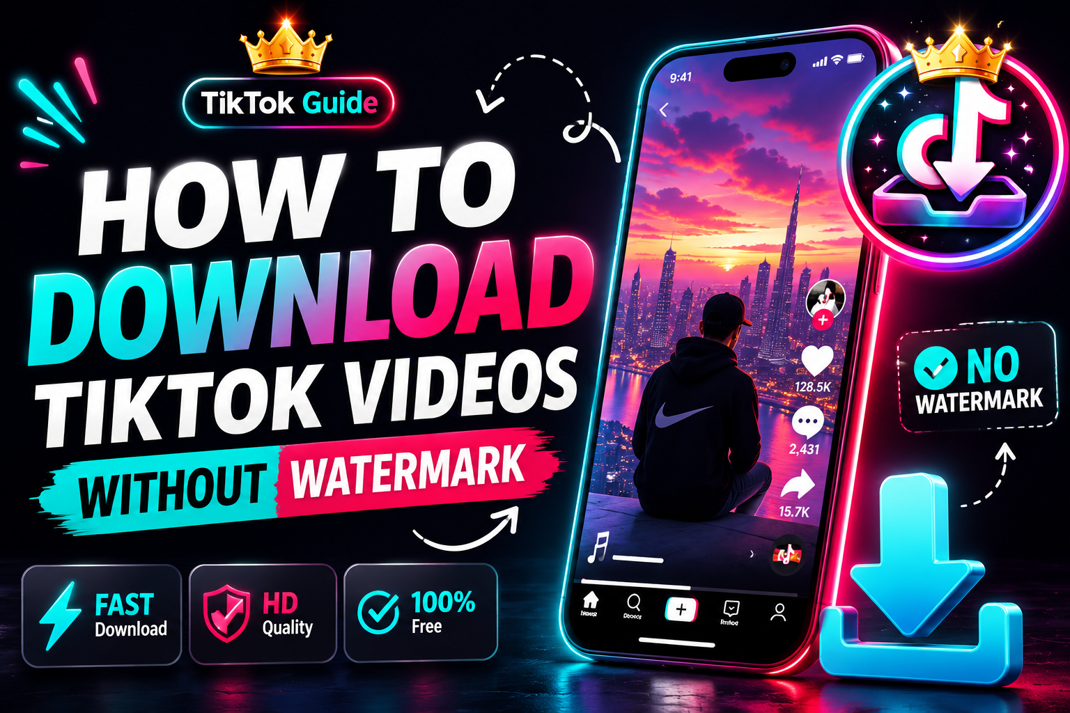 Tiktop logo with the text how to download tiktok video withoutwatermark